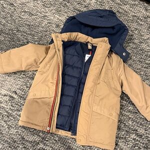 Mayoral Kids Tan & Navy Hooded Winter Jacket with detachable vest